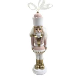 DKD Home Decor Figura Decorativa de Navidad Tradicional Cascanueces de Resina en Rojo y Rosa, 3x3x12 cm (Pack de 2)
