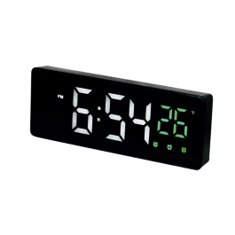 Q-connect Reloj Digital Sobremesa con Temperatura, 3 Alarmas y Control de Voz, 160x60x25mm