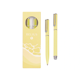 Belius Endless Summer Juego Boligrafo y Roller, Aluminio Amarillo y Plateado, Tinta Azul, Caja de Diseño