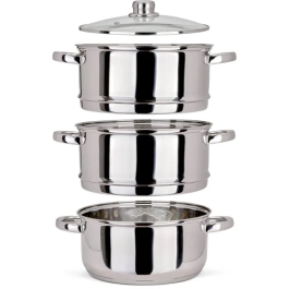 Livoo Olla de Vapor de Acero Inoxidable MEP121, Ø 24 cm, 4 L con 2 Cestas de Vapor de 3 L y Tapa