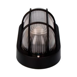 Edm Aplique Oval de Pared y Techo Modelo Tarragona IP54 Negro E27 40W 220-240V, Plástico/Cristal, 11,4x20,2x10 cm