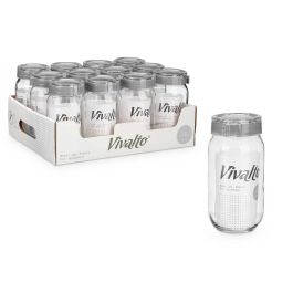 Vivalto Bote de Cristal con Tapa Plástico Gris 1L - Apto Lavavajillas - 9.5x19x9 cm (Set de 12)