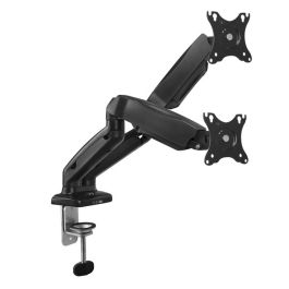 Ewent EW1516 Soporte Dual Ergonómico de Escritorio con Resorte de Gas para 2 Monitores hasta 32 Pulgadas, VESA, USB 3.1, Negro