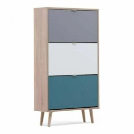 Finori Zapatero Cuba 18 pares - Roble Sonoma y Gris Claro con Pies de Madera Maciza - Diseño Moderno Escandinavo - L 70 x P 24 x H 127 cm