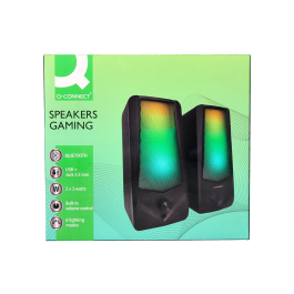 Q-connect Altavoces Bluetooth con Iluminación RGB 2x3W Control de Volumen Color Negro para PC y Consola