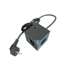 MicroConnect 3 way Schuko with Magnetic function, 2 USB C ports, 1 USB-A port, power cube with 1,5m cable, Dark Grey