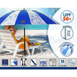 Atosa Sombrilla De Playa De Aluminio Modelo Fondo Marino Con Upf 50+ Azul 220 cm 28-32 mm Azul