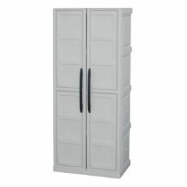 Tood Armario alto de resina con 3 estantes y portaescobillas, 2 puertas, color topo/crudo, 70x39x165 cm