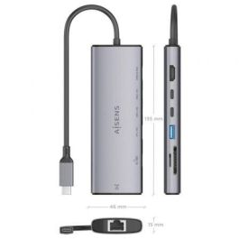 Aisens ASUC-7P032-GR Docking USB-C 7 en 1 con HDMI 4K, Ethernet Gigabit, 2x USB-C 10G, USB-A 10G y Lector Tarjetas Gris