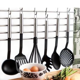 Quid Cucharón de Plástico con Mango de Acero Inoxidable Utensilio de Cocina Habitat Negro Mate 35x7x5 cm Apto Lavavajillas