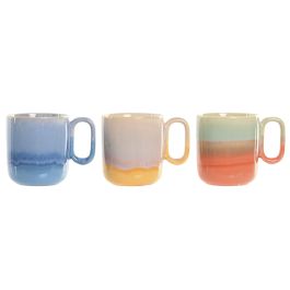 DKD Home Decor Mug Porcelana Esmaltada Azul Naranja 400ml - Apto Microondas/Lavavajillas (12 Unidades)