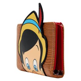 Loungefly Cartera de Piel Vegana Pinocho Disney, Billetera con Cremallera y Ranuras para Tarjetas, 16,25x10cm