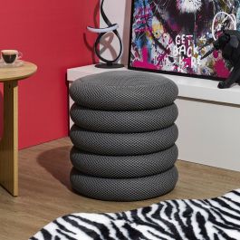 Home Deco Factory Puf Almacenaje Atom Gris - Contemporain, MDF y Poliéster, Soporta 110 kg, d.37 cm h.42 cm