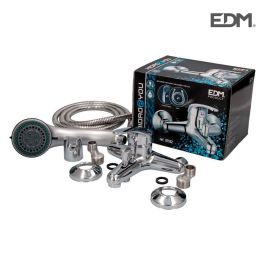 Edm Grifo Monomando de Bañera Empotrado Serie Saona Cromado Cuerpo de Latón Mango de Zinc con Ducha 3 Funciones y Flexo