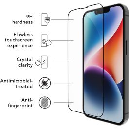 dbramante1928 Protector de Pantalla para iPhone 13/13 Pro/14 Negro Transparente Resistente a Rayones y Polvo 6.1" 9H Anti-huellas