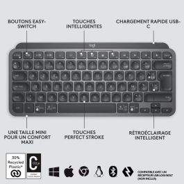 Teclado inalámbrico Logitech - MX Keys Mini - GRAFITO - Compacto, Bluetooth, retroiluminado para MAC, iOS, Windows, Linux, Android