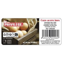 Cazo 14 cm Acero Inox Privilege (12 Unidades) Cazo 14 cm Acero Inox Privilege (12 Unidades)