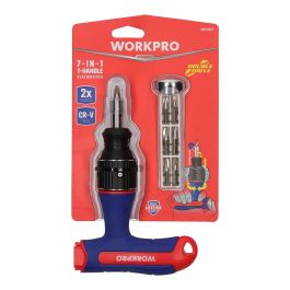 Workpro Destornillador de carraca t 8 piezas, mango ergonómico, 7 puntas acero cromo vanadio, selector reverso
