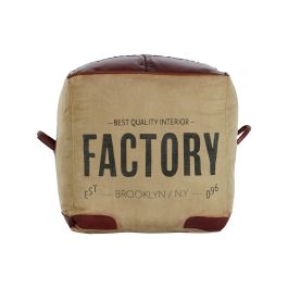 DKD Home Decor Reposapies Vintage de Piel y Poliester en Marron y Beige, con Altura de Asiento 40 cm y Dimensiones 40x40x46 cm