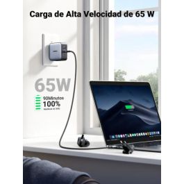 UGREEN 90409 Cargador Nexode GaN 65W USB Carga Rápida Interior, 2x USB-C y 1x USB-A, Adaptador Universal para Teléfonos, Portátiles y Relojes
