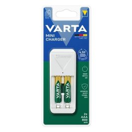 Varta Cargador de Pilas 2 AA/AAA Mini con 2xAAA 800 mAh, Carga Lenta y Seguridad Integral, Blanco