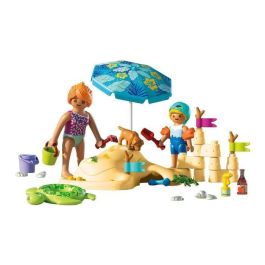 Playmobil 71906 Diversión Familiar en la Playa: Castillo de Arena, Figuras y Accesorios para Niños +4 Años