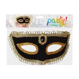 Máscara Veneciana Negro Dorada con Ribetes Dorados y Piedra Central - Accesorio para Eventos Elegantes