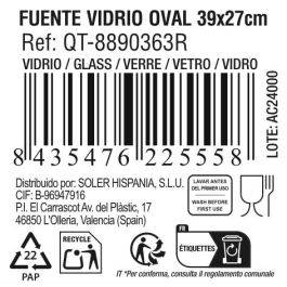 Fuente de vidrio oval Quttin 39x27 cm (4 Unidades) Fuente de vidrio oval Quttin 39x27 cm (4 Unidades)