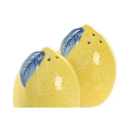 DKD Home Decor Salero Mediterraneo Limones Amarillo Azul Dolomita Set de 2 Piezas 6.5 x 9 x 6.5 cm