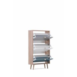 Finori Zapatero Cuba 18 pares - Roble Sonoma y Gris Claro con Pies de Madera Maciza - Diseño Moderno Escandinavo - L 70 x P 24 x H 127 cm