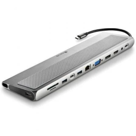 NGS WonderDock 12 Pro Hub USB Tipo-C 12 en 1 con 2xHDMI 4K, VGA, RJ45, 3xUSB 3.0, Lector Tarjetas SD/TF, USB-C PD 100W Gris