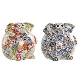 DKD Home Decor Hucha Mediterraneo de Resina Multicolor con Diseño de Elefante 11 x 11 x 11.5 cm (2 Unidades)