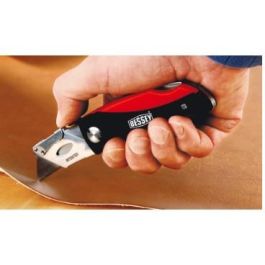 BESSEY DBKPH-EU Cuchillo Plegable de Hoja Fija, Mango de Plástico Negro/Rojo, Longitud 160 mm