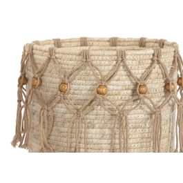 DKD Home Decor Cesta Boho de Fibra y Algodón Natural Blanco - Set de 3 (38 x 38 x 35 cm)