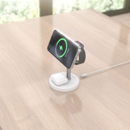 Aisens ASCH-15W3WC065-W Base de Carga Inalámbrica 3 en 1 15W para Móvil, Apple Watch, Auriculares Qi, Blanco