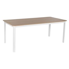 DKD Home Decor Mesa Comedor Terraza y Jardín Blanco Natural Aluminio Resina 180 x 90 x 75 cm Set 7 Piezas