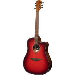 LAG Guitarra Acústica Electroacústica Dreadnought A/E Cutaway Edición Limitada Red Burst