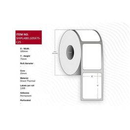 Capture Ship-label 105 x 75mm, Core 25mm. Direct Thermal, 1200 labels per roll, 8 rolls per box. Precio: 61.49999966. SKU: B1CFTMEARE