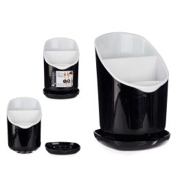 Portacubiertos Kinvara 3 huecos, plástico PP, 12x19x12.5 cm, negro/blanco (12 Unidades) Precio: 36.49999969. SKU: S3610955