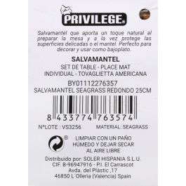Privilege Salvamantel Seagrass Redondo 25 cm (36 Unidades) Privilege Salvamantel Seagrass Redondo 25 cm (36 Unidades)