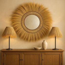 DKD Home Decor Espejo Balines Rayung Natural Hecho a mano 110 x 110 cm Decoración Hogar