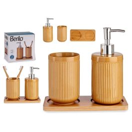 Set de Baño Cerámica 2 Piezas Camel con Bandeja de Bambú - Berilo 9x18.5x20 cm (6 Unidades) Precio: 58.49999947. SKU: S3608911