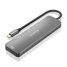 AISENS - USB-C DOCK 6 EN 1, USB-C A 1xHDMI, 2xUSB-A, 1xUSB-C PD 100W, 1xSD, 1xMICRO SD, GRIS, 15CM