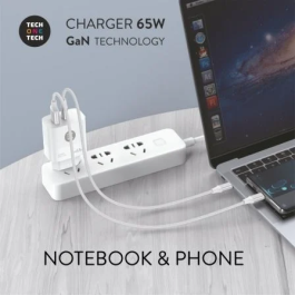 Tech One Tech TEC2270 Cargador de Pared GaN 65W USB Tipo-C / USB Blanco