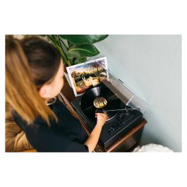 Lenco LS-430BK Tocadiscos de tracción por correa con Bluetooth 5.0 y Altavoces, 33/45 RPM, Imitación Piel, Negro