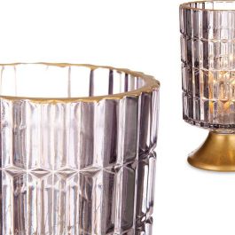 Giftdecor Farol LED Pie Metal Antracita con Vidrio, Gris/Oro, 10.7x18x10.7 cm (6 Unidades)
