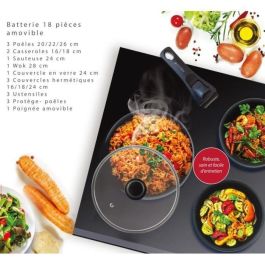 Batería de cocina - Todo tipo de fuegos, incluida inducción - ART & CUISINE - AC1824 - Aluminio - 18 piezas - Antiadherente - Mango extraíble Batería de cocina - Todo tipo de fuegos, incluida inducción - ART & CUISINE - AC1824 - Aluminio - 18 piezas - Antiadherente - Mango extraíble