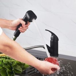 Edouard Rousseau AAAPS00243 Grifo Monomando Lavabo BAGO, Ducha Extraíble 2 Chorros, Negro Mate, Diseño Clásico