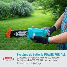 GARDENA TCS 20 / 18V P4A Podadora de Pértiga con Batería 18V 2.5Ah y Cargador, Cabezal Giratorio, Alcance 4m, Guía 20cm