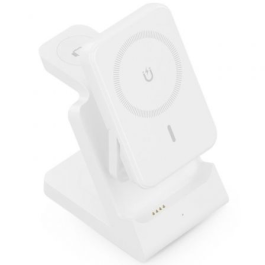 Aisens ASCH-15W4WC063-W – Cargador Inalámbrico 4 en 1 con Power Bank 5000mAh para Móvil, Apple Watch y Auriculares Qi 15W Blanco
